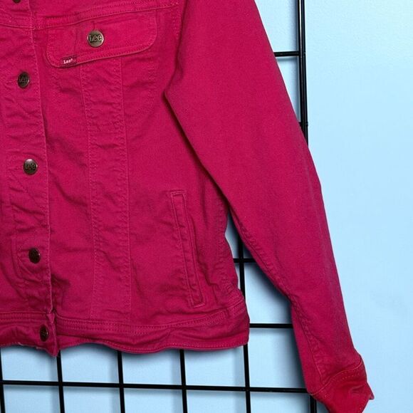 Lee Denim Jacket Womens L Red Classic Button Up Vintage Cottagecore Grunge - Picture 6 of 11